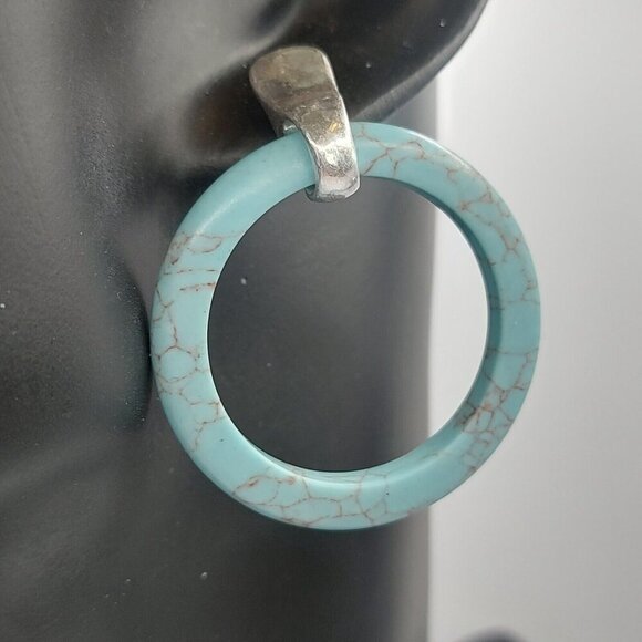 Robert Lee Morris Soho Signed Turquoise 2" Hoops earrings silver - Picture 4 of 7